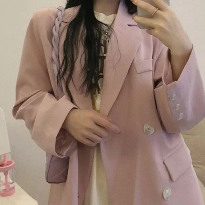 Różowe marynarki damskie codzienne Ins nowe popularne długi rękaw z klapami słodkie fajne uniwersyteckie jednorzędowe uniwersalne wiosna jesień ins