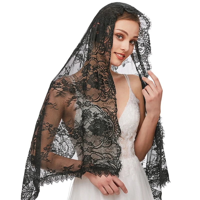 Lace Mantilla ผ้าคลุมหน้าคาทอลิกลายดอกไม้หรูหรานุ่มสบายสำหรับคลุมศีรษะสำหรับผู้หญิง Latin Mass สำหรับ