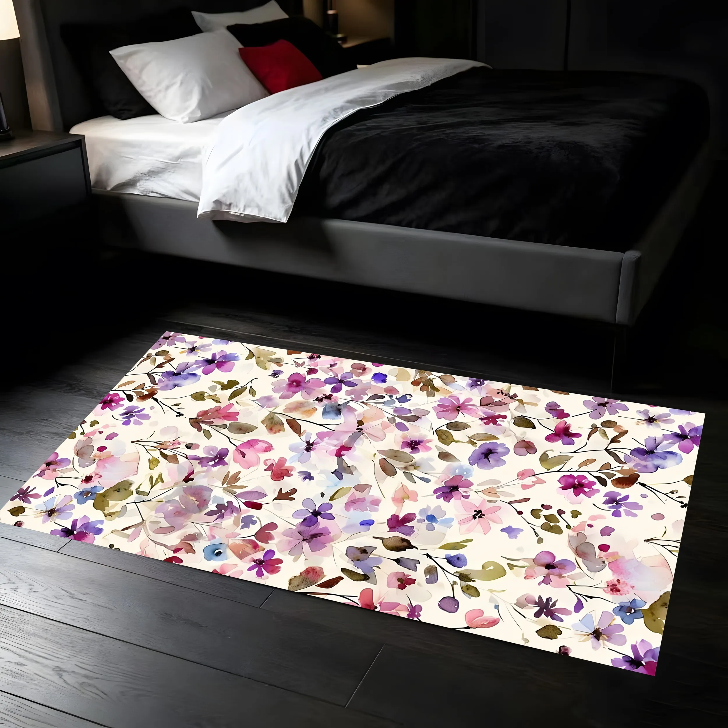 Halloween Carpet 2D Watercolor Pink Purple Floral Pattern Rug Gentle Light French Style Exuding Fresh Romantic Spring Atmosphere