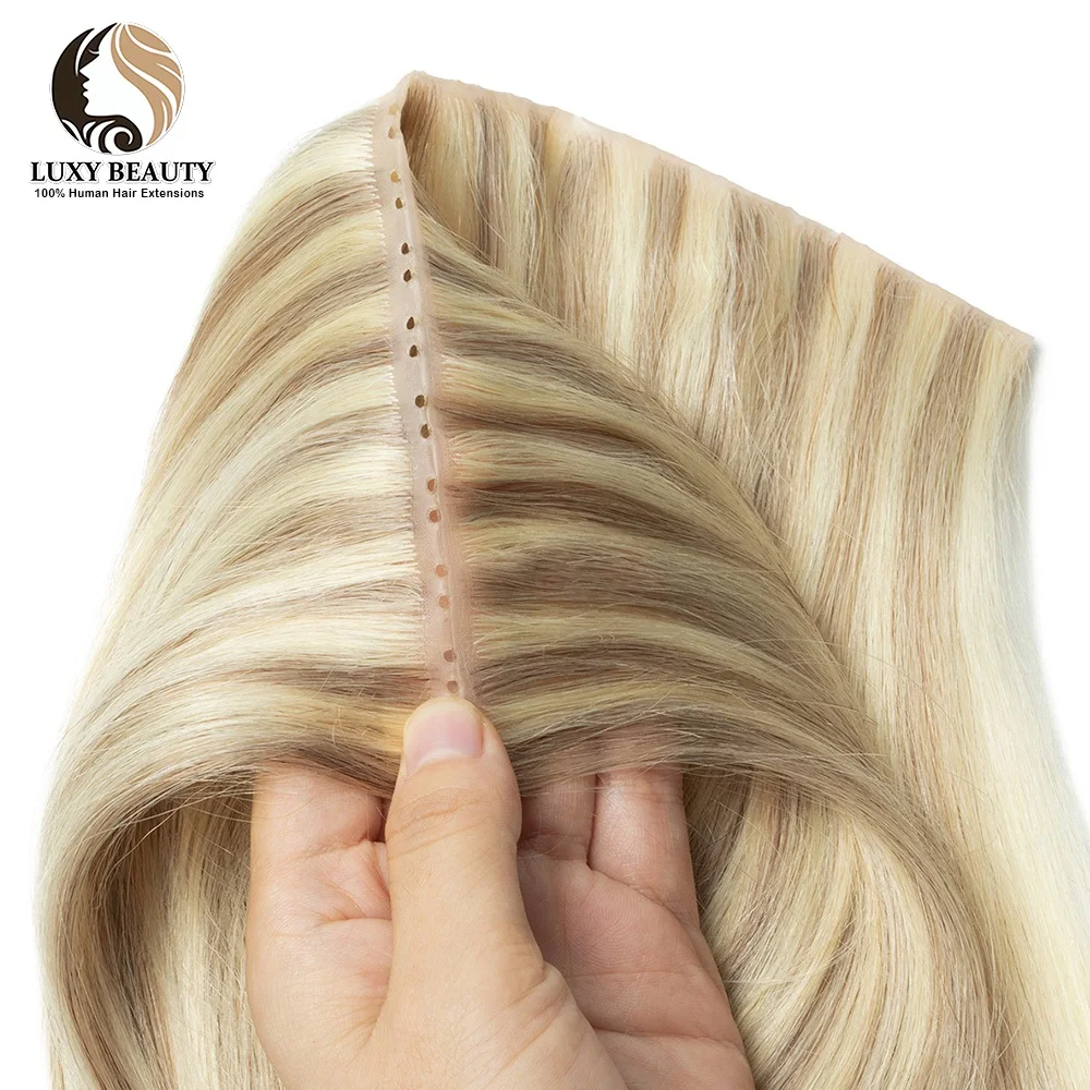 Loira invisível trama da pele injetar extensões de cabelo humano em linha reta dupla guia trama cabelo natural preto marrom xo buraco extensões de trama