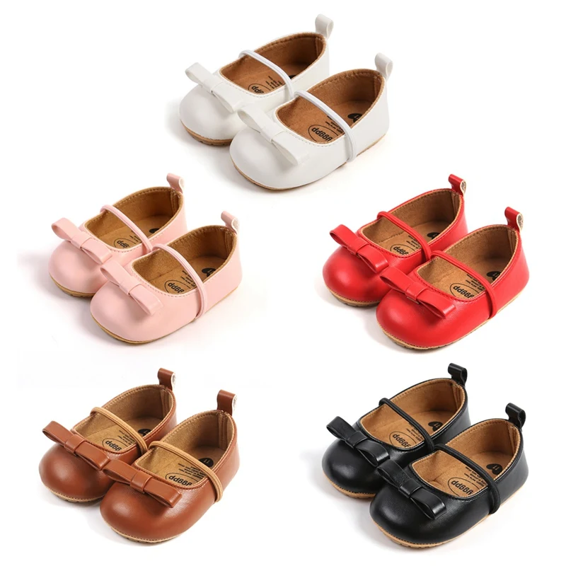 Spring Autumn Baby Casual Shoes Solid Toddler Prewalker With Bow Leather Rubber Non-slip Toddler First Walkers Girls Shoes 0-18M