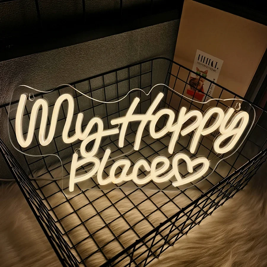 

Неоновая вывеска My Happy Place для декора стен, неоновая светодиодная неоновая вывеска для спальни, свадебного украшения, дня рождения, декора гостиной