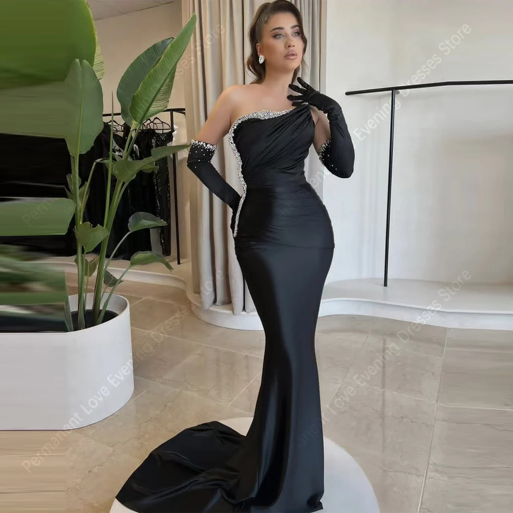 

2025 Elegant Satin Women Evening Dresses Sexy Sleeveless Mermaid Prom Gown Princess Vestido Para Mujer Without Gloves Customized