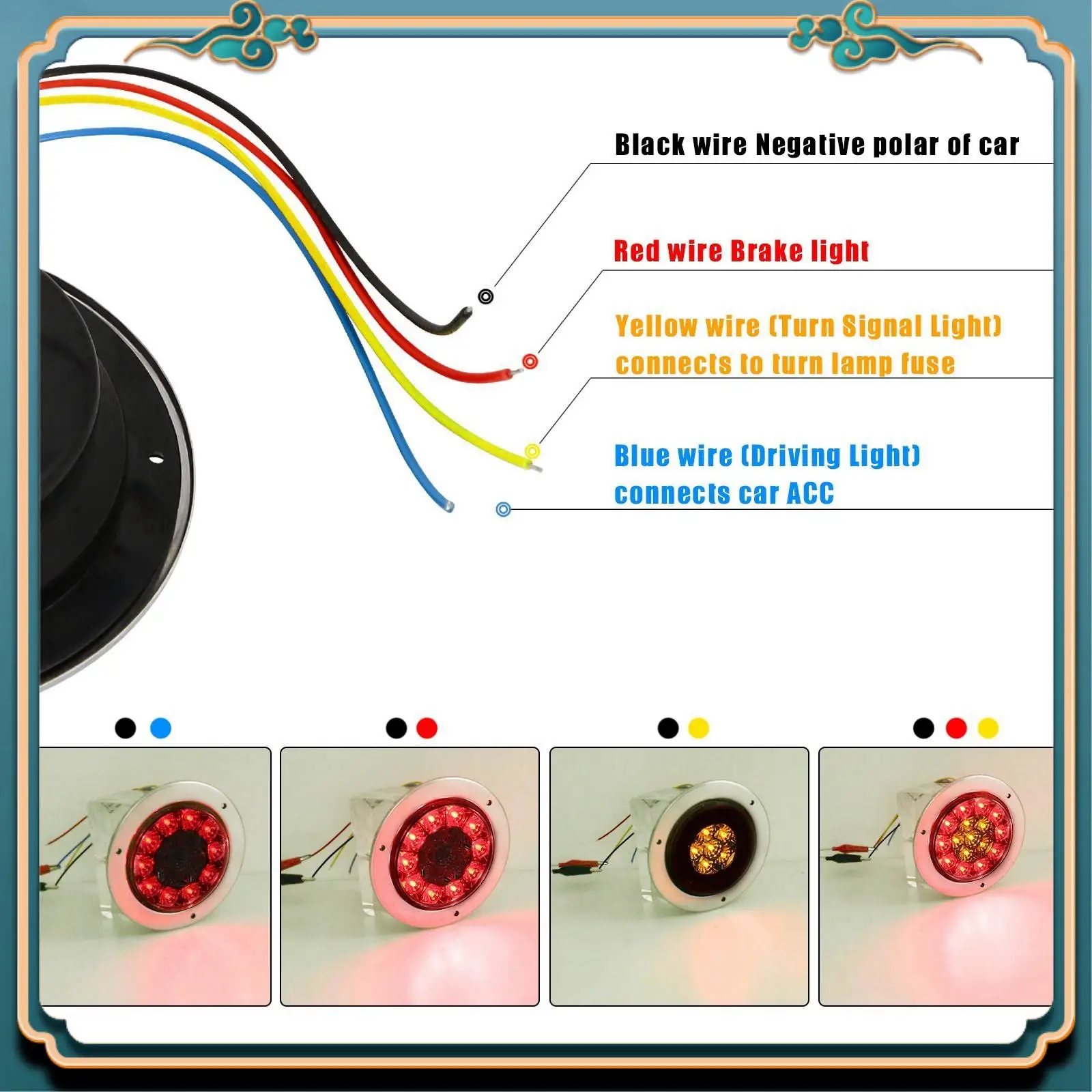 

L39A-2X 4 Inch 16 LED Round Truck Trailer RV Brake Stop Turn Tail Signal Light Red Amber Chrome Waterproof 12-24V