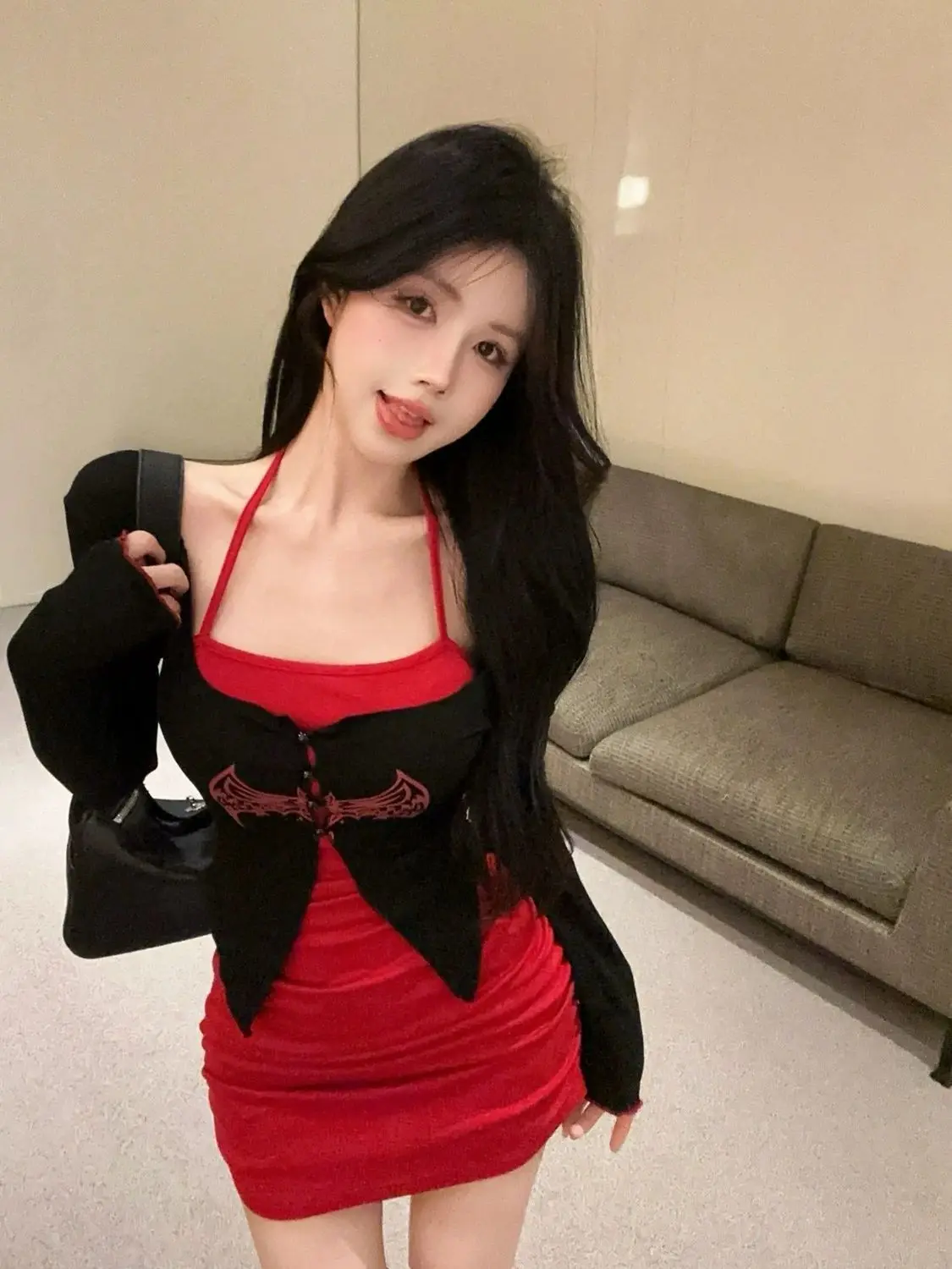 

​​2025 New Sleeveless Dress Long Sleeve Cover Up Set Cute Sexy Sun Protective Outfit Teenie Y2K Two Piece​​