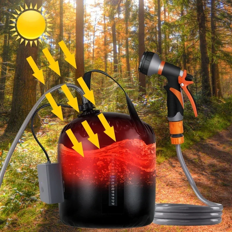 

Portable Camping Shower with 20L Solar Heating Bag Rechargeable Electric Watering Pot For Watering Garden Flowers Hiking Beach