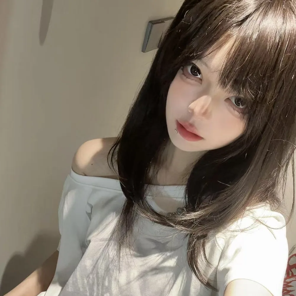 18inch Fashion Synthetic Short Straight Hair Wig for Women Korean Natural Fluffy Fake Hair Piece Wig for Female Daily Party Use