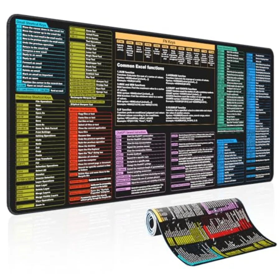 Waterproof Desk mat—Excel Cheat Sheet Desk pad—Contains 7 Common Office Software Shortcuts Such as Excel, Word, Chat GPT, etc—L
