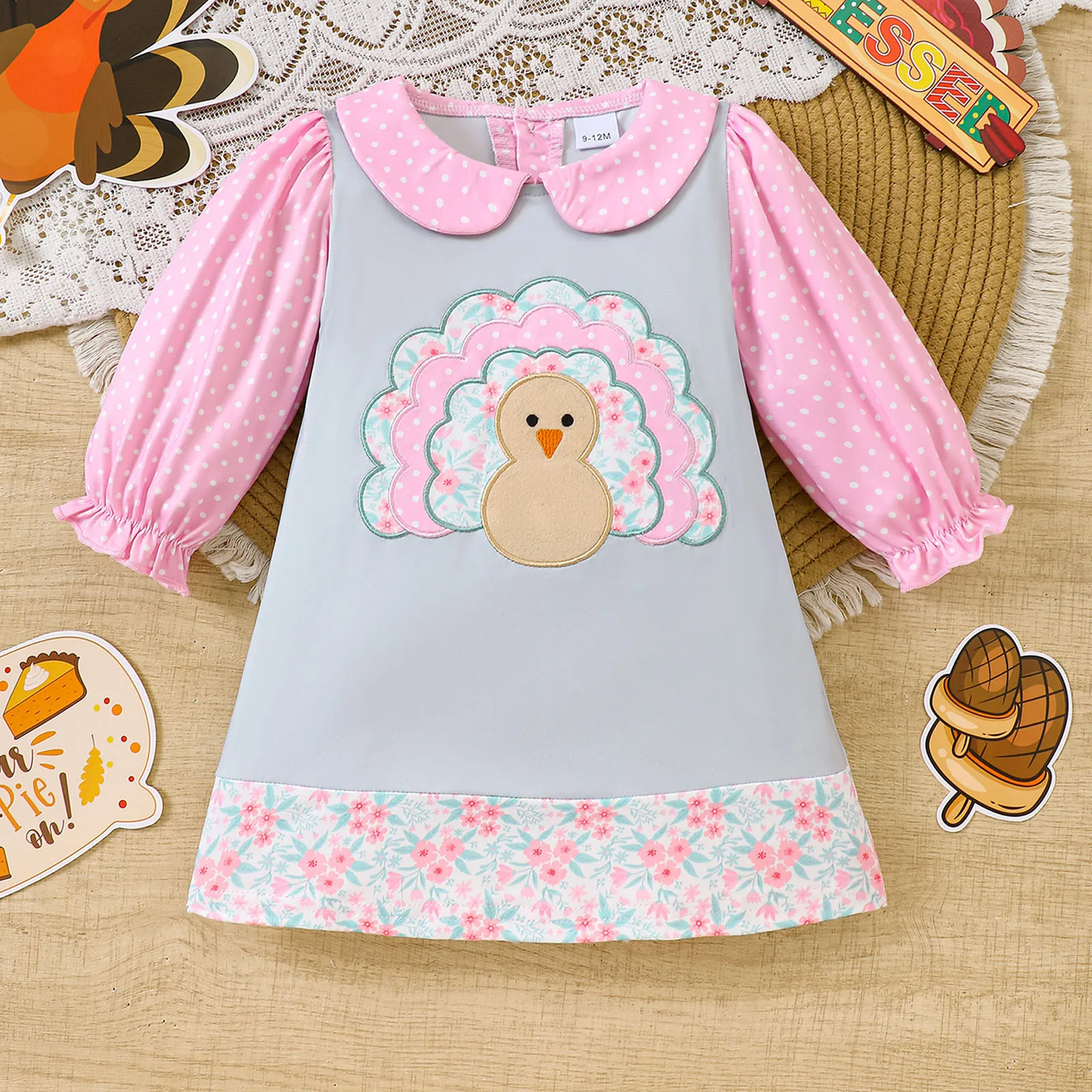 ملابس رياضية للمراهقات، فستان عيد الشكر للفتيات الصغيرات، ملابس تركية للأطفال، ملابس للفتيات الصغيرات برقبة دائرية وكشكشة ترحيبًا للفتيات الصغيرات