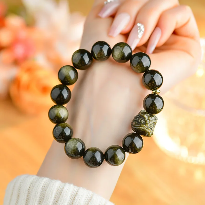 Gold Obsidian Double Color Eye Bracelet Xingshi New Ethnic Scenic Spot Temple Men and Women Couple Hot Bracele