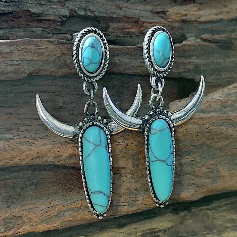 Vintage Turquoise Bohemian Earrings Women's Ethnic Alloy Metal Halloween Resurrection Party Gift Jewelry