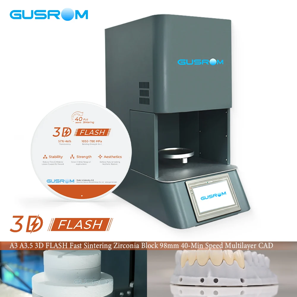 A3 A3.5 3D FLASH Fast Sintering Zirconia Block 98mm 40-Min Speed Multilayer CAD/CAM Disc for Same-Day Crown chairside zirconia