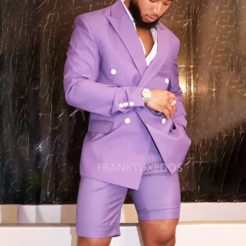 

Elegant 2 Pieces Wedding Suits Slim Fit Double Breasted Blazer Short Pants Tuxedos Summer Suits Male Casual Party Prom Suits