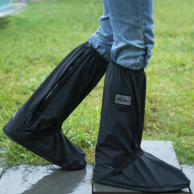 Rain Boot Shoe Cover Black Waterproof with Reflector High Top Clear Shoes for Motorcycle Rainy Snowy Day Bike Rain Shoe Cover