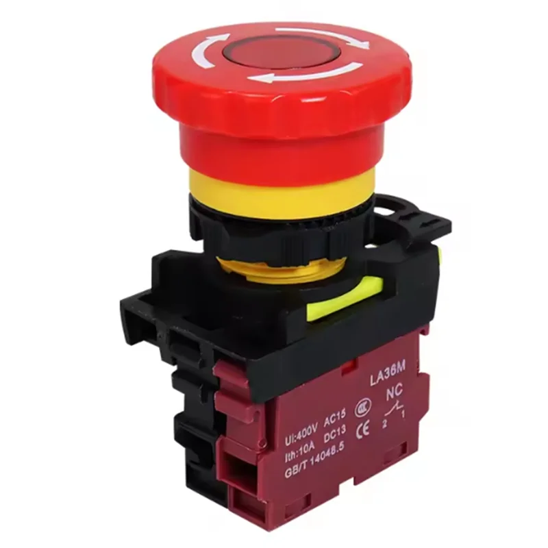 B08B-Emergency Stop Switch 22Mm LA36M 1NC Red Mushroom Head Push Button Lockable E-Stop Switches On Off Vaneaims