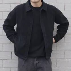 Men Denim Coat Jackets Solid Coats Turn Down Collar Full Sleeve Single Breasted Open Stitch Simple Casual Jacket Winter 2024
