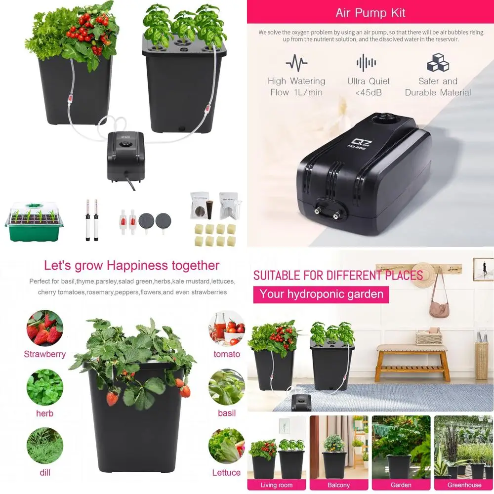 

Hydroponic Buckets System Kit with Air Pump for Indoor Herbs, Tomatoes, and Vegetables Growth (Black)