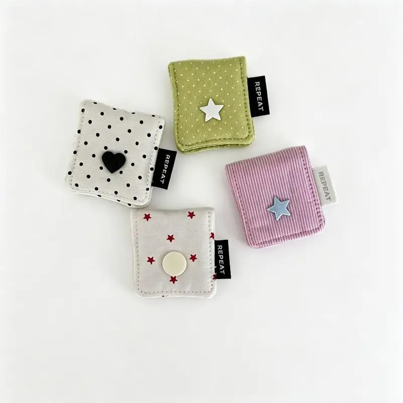 *1Pcs Earphone Decoration Accessories Handmade Fabric Cute Wave Dot Earphone Storage Bag Data Cable Organizer