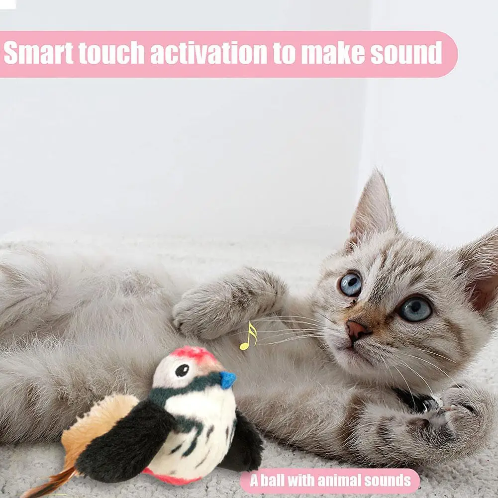 Happy Bird Interactive Cat Toys Native Feather Simulation Design Simulate Bird Animals Toy For Cat Toy M5T9