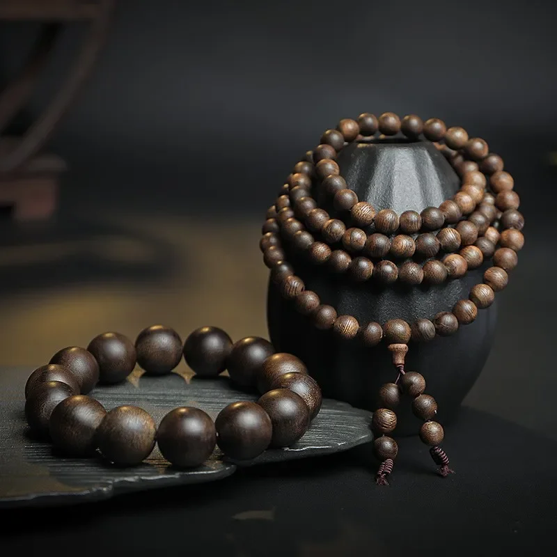 

8mm Submerged Indonesia Tarakan Eaglewood Beads Bracelet 108 Pieces Beads Old Materials Eaglewood Bracelet Crafts Prayer Beads