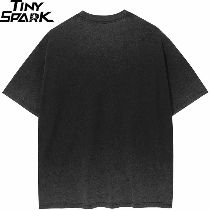 Hip Hop Streetwear Men T-Shirt Oversized Burning Skull Vintage Graphic T Shirt Cotton Washed Black Tshirt Unisex Tops Tees