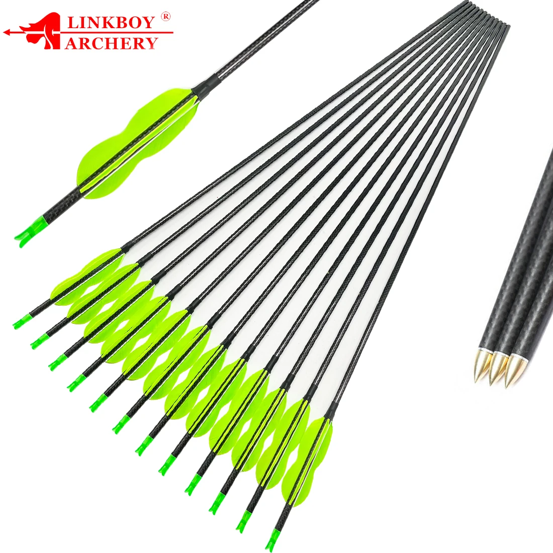 

Archery 3K Pure Carbon Arrows ID6.2mm Spine 250-800 4inch Turkey Feather Recurve Compound Bow, Hunting Shooting