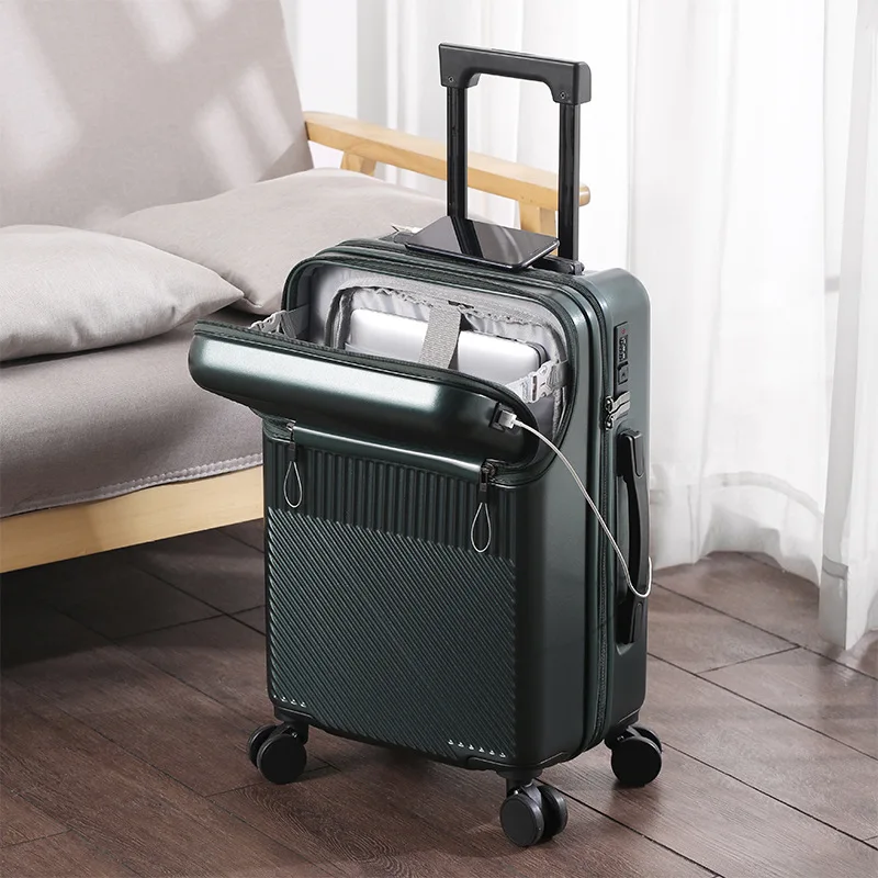 SUSHIMU2024 New Durable Large Capacity Luggage Sets Suitcase Front Open USB Charging Men Carry-On Travel 20/22/24/26