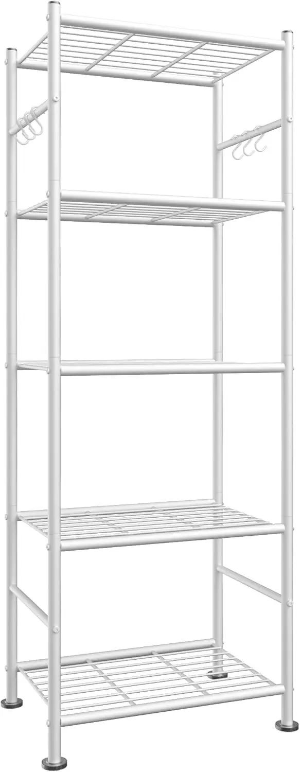 

5-ярусная усиленная полка для хранения с крючками, устойчивый органайзер для гаража, спальни, балкона, белый цвет