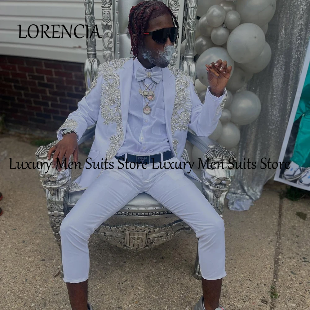 Exquisite Sparkly Crystal Suits for Male 2 Pieces Wedding Groom Tuxedos Customized Blazer Pants traje juvenil masculino