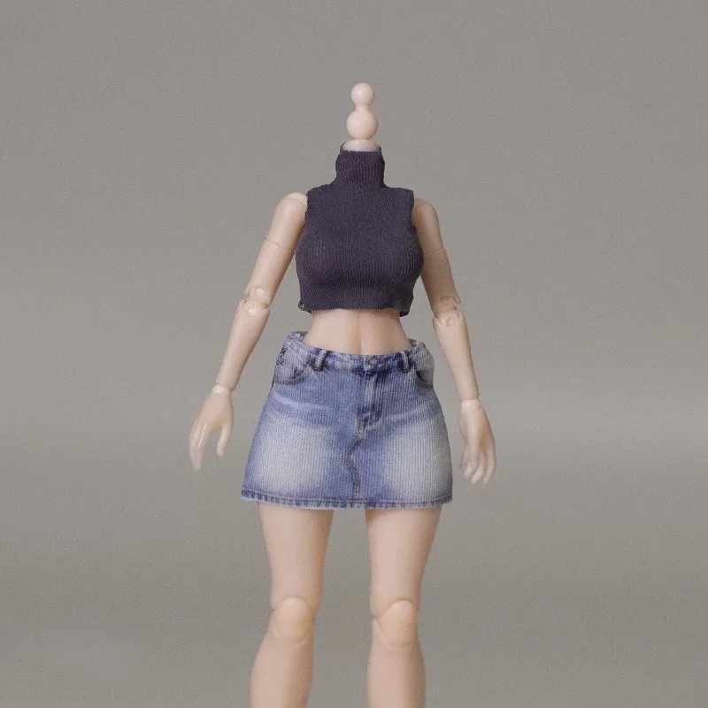 JZAO 1/12 Maßstab, einfarbige, elastische, ärmellose Weste, bedruckter Rock, Kleidung für 6-Zoll-Tbl-Snail-Shell-Romankey-Actionfiguren und Puppen. – Detail 7