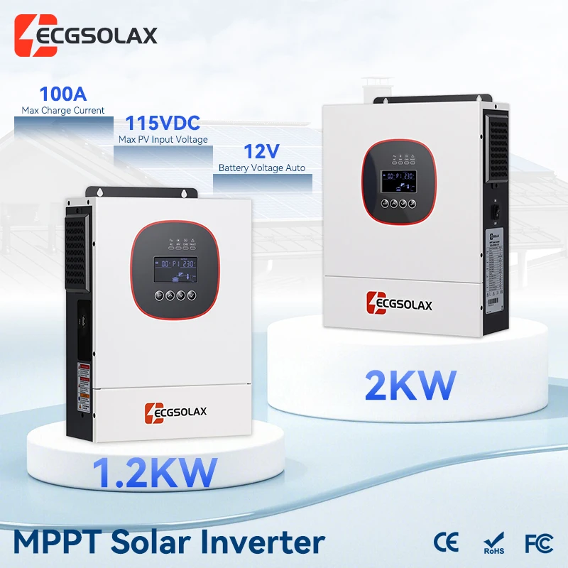 ECGSOLAX 1.3KW 2.2KW Hybrid Solar Inverter 12V 230Vac Off-grid Solar Hybrid Inverter With 50A MPPT Charge Controller PV Max 450V