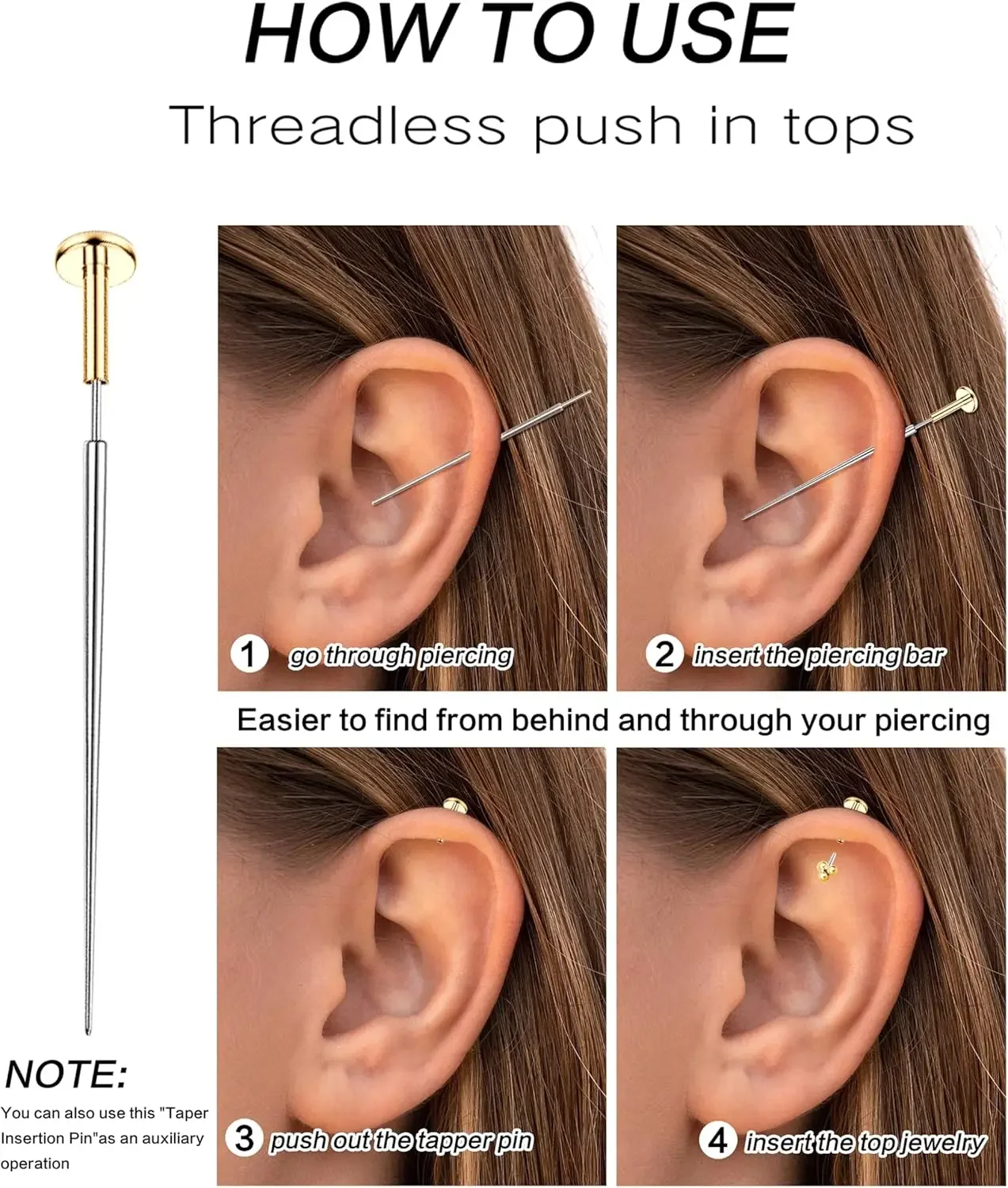12Pcs 316L Surgical Steel Piercing Kit with Insertion Needles 14K Gold Plated Cartilage Helix Nose Earrings 18G 20G Jewelry Set