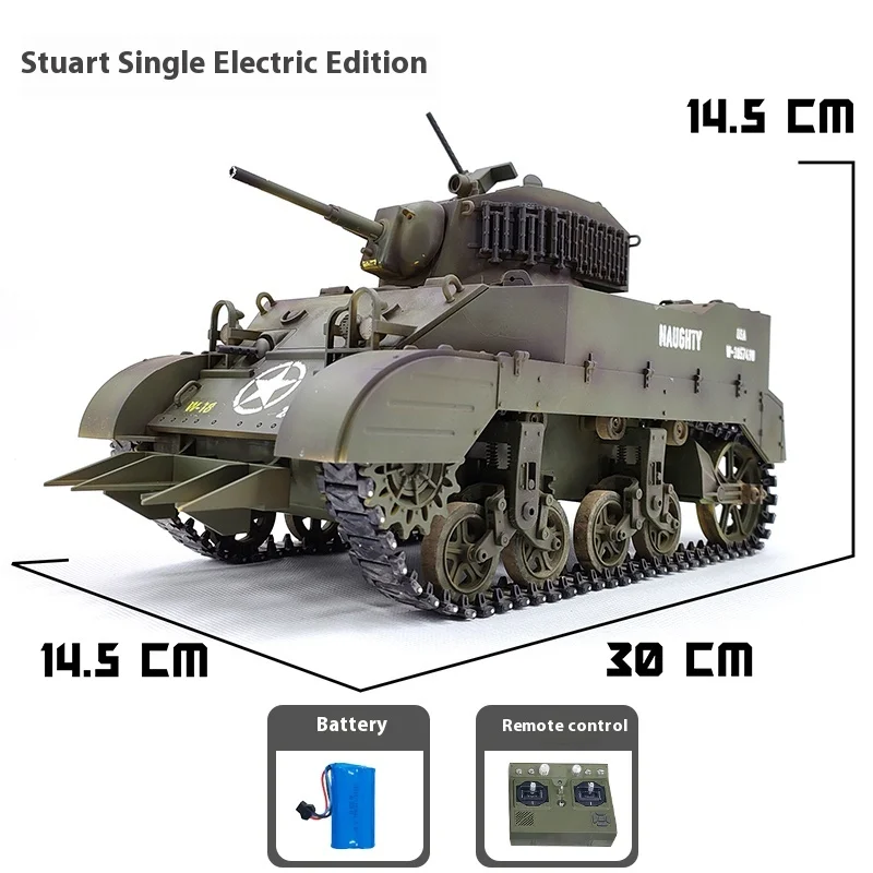 Coolbank Stuart M5A1 Elektryczny czołg RC - symulacja dymu, model wojskowy, zabawka do montażu dla dzieci, idealny prezent
