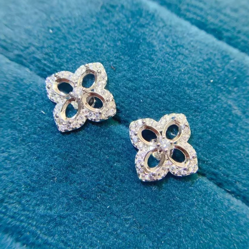 

Classic 925 Silver Stud Earrings Setting 3mm*4mm Oval Gemstone Earrings Setting with Thick 18K Gold Plating Allergy Free