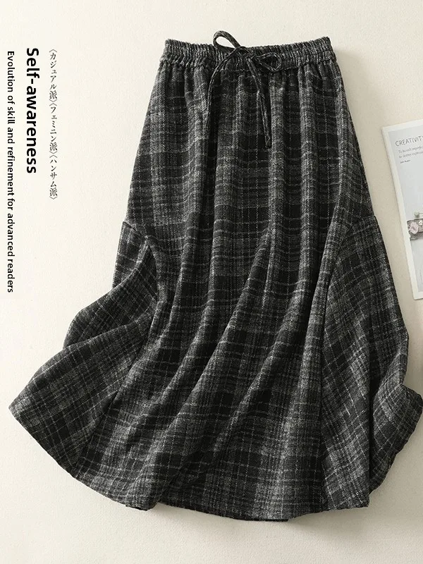Retroowa, gruba spódnica midi z tweedu, damska, luźna, codzienna, ciepła spódnica w kształcie litery A, nowa zimowa spódnica, swobodna, codzienna, modna spódnica damska.