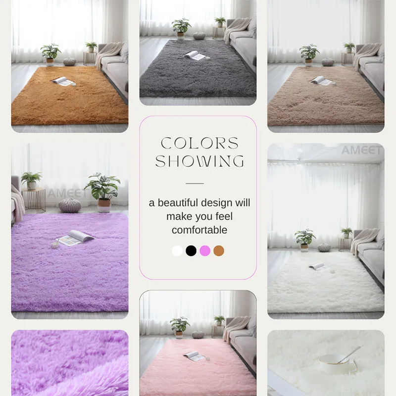 Solid Fluffy Carpets For Living Room Soft Velvet Long Hair Shaggy Rugs For Bedroom Pink Purple Big Size Kids Room Plush Carpet