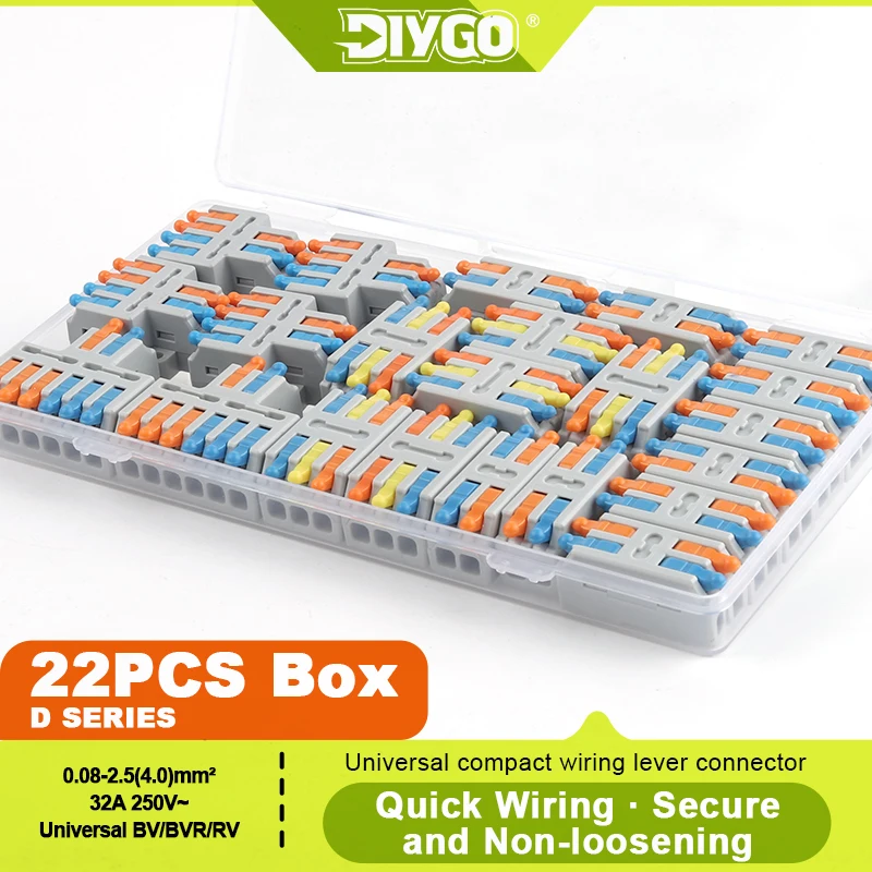 DIY GO 22pcs Lever Crimp Quick Wire Connectors Compact Mini Push-in Connect Electrical Cable Conductors Home Terminal Block
