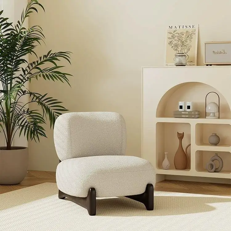 Modern Lambswool Upholstered Sofa Chair With Solid Wood Frame And Soft Cushion For Living Room Home Comfort Seating