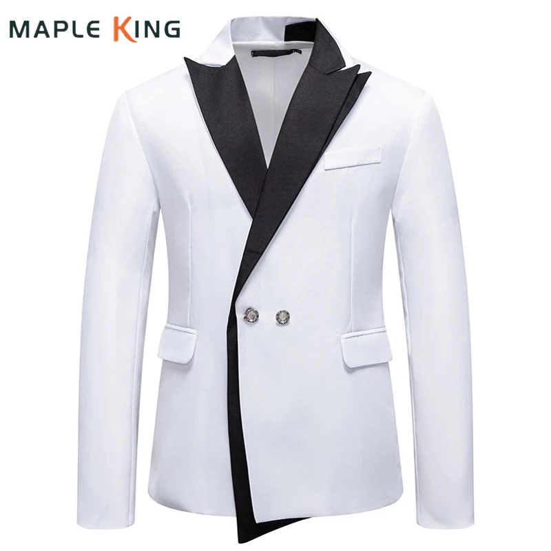 

Мужской пиджак, роскошный дизайнерский черный, белый цвет в стиле пэчворк, формальный мужской деловой костюм джентльмена, пиджак, мужской элегантный платье, пальто