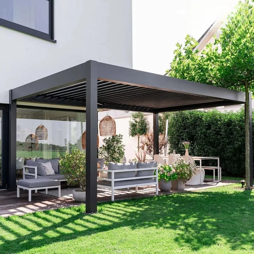 Luxury Modern Aluminum Garden Gazebo, 3x3 3x4 Electric Automatic Louvered Roof Bioclimatic Pergola Canopy