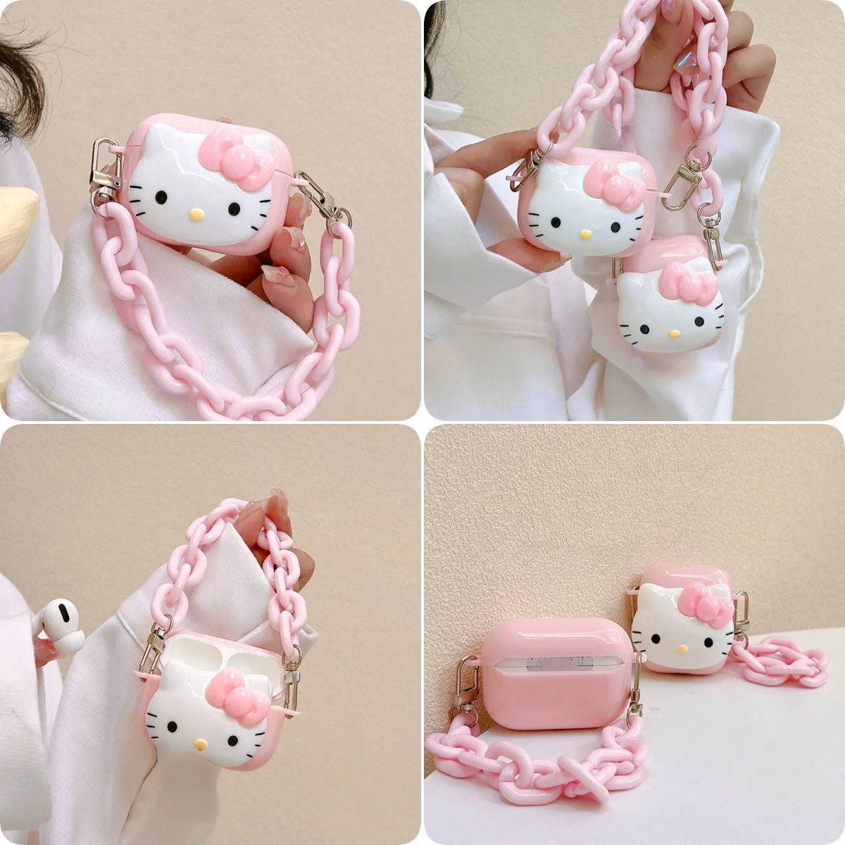 

Hello Kitty Pink Women Bag For Airpods Pro 2 Case,Protective Soft TPU Earphone Cover For Airpods Case With Long Keychain