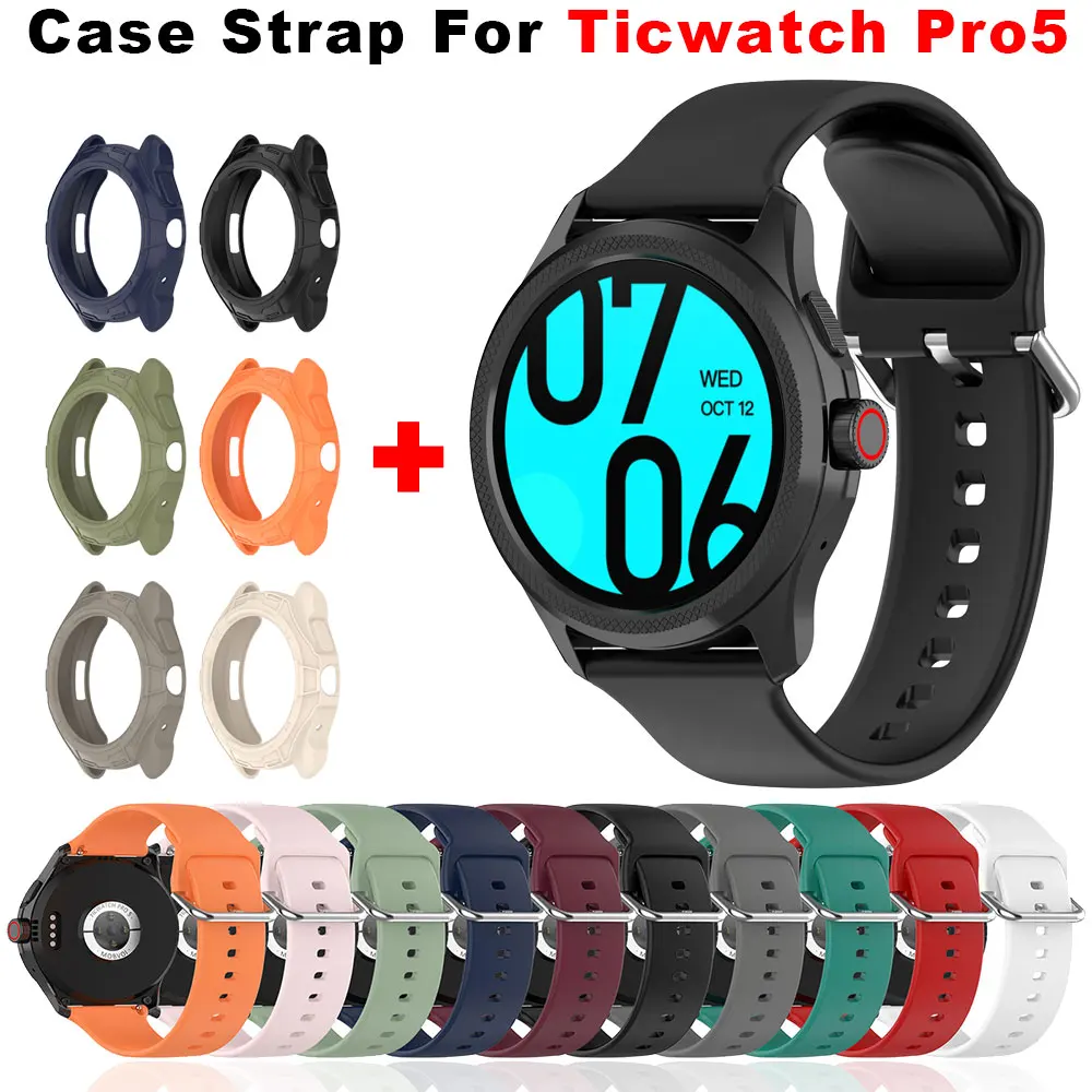Funda de pulsera de 24mm para TicWatch Pro 5, Correa de silicona para TicWatch Pro5, funda protectora para pulsera deportiva