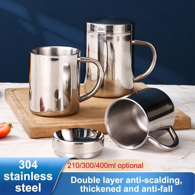 

Stainless Steel Cup With Handle Easy To Clean And Reusable Suitable For Office Outdoor Camping Portable Water Cup 210/300/400ml