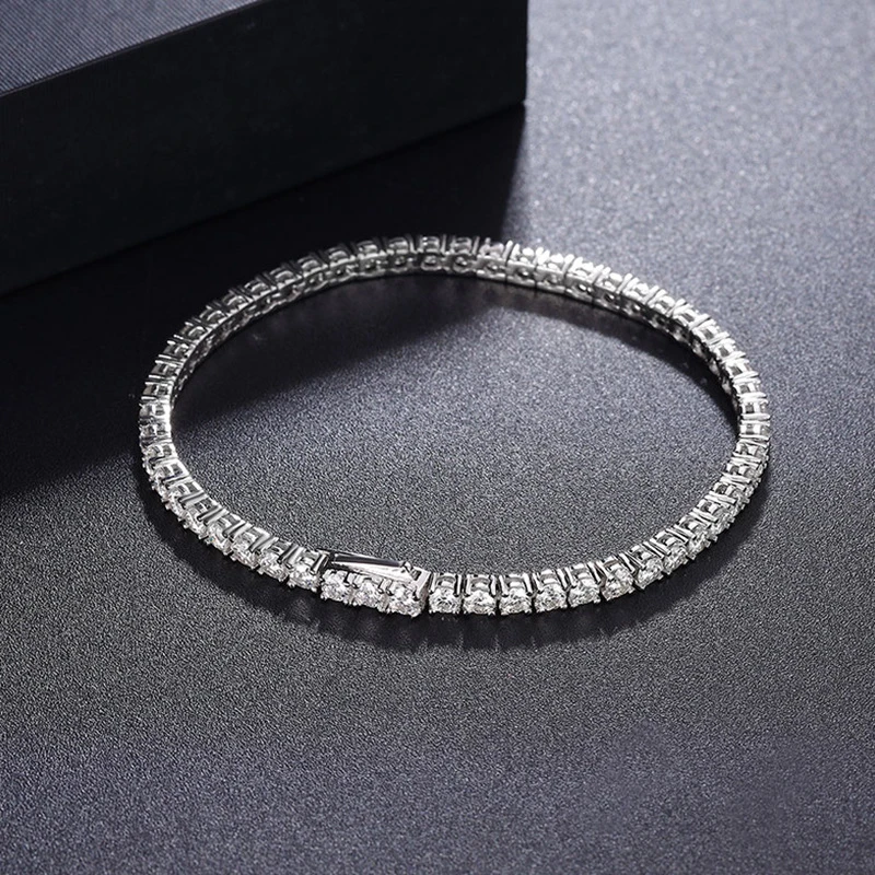 NeeTim 2mm 2.5mm 3mm 4mm Moissanite Tennis Bracelet 925 Sterling Silver with White Gold Plated Bracelets for Women Man Wholesale