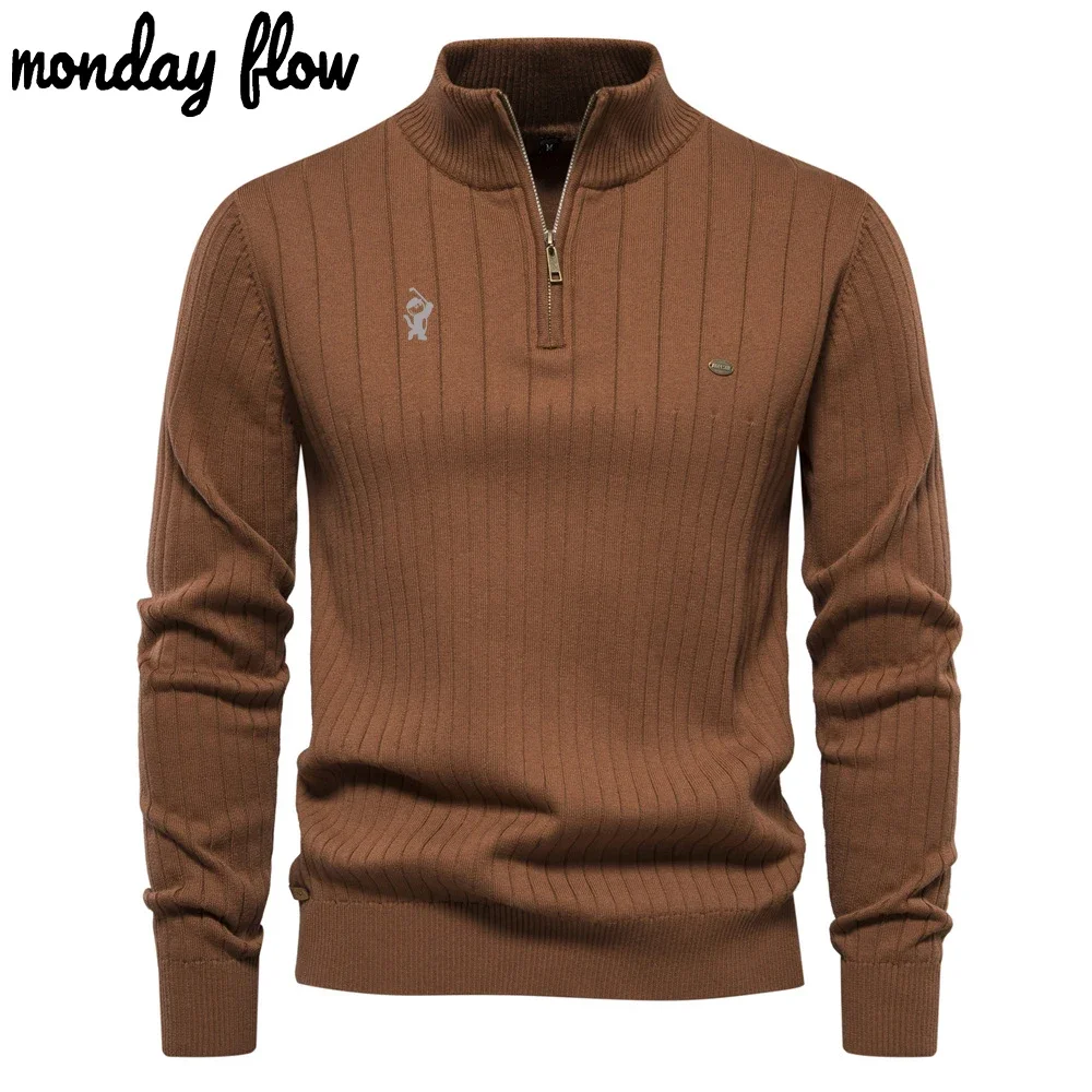 Monday Flow Men's Sportswear! Fall! Simple Luxury Knitted Sweaters, Warm, Golf, High Quality Fabrics, Solid Colors New!