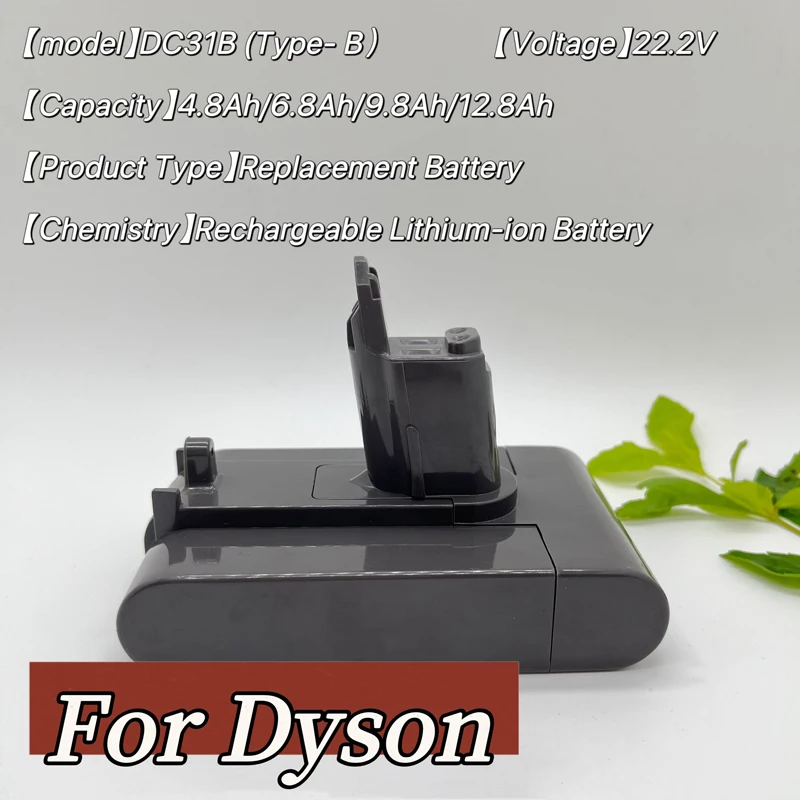 

Сменный литий-ионный аккумулятор высокой емкости 22,2 В, 12800 мАч для быстрой зарядки Dyson, долговечный, подходит для DC35/45/34/44, Animal/56 (тип B)