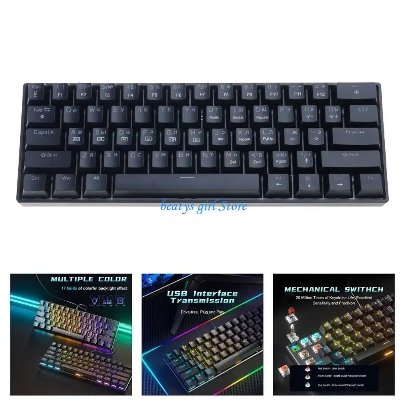 

C7AB Gaming Keyboard Full Size LED Backlit Quiet Computer Keyboard 61 Corded Keyboard for PC Desktop Office Gaming
