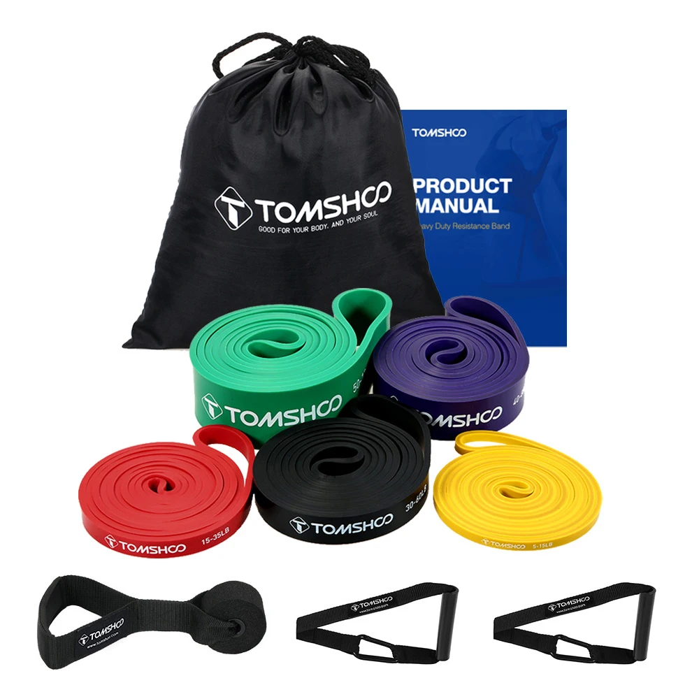 5 パック懸垂アシストバンドセット抵抗ループバンドパワーリフティングエクササイズストレッチバンドドアアンカーとハンドル付き