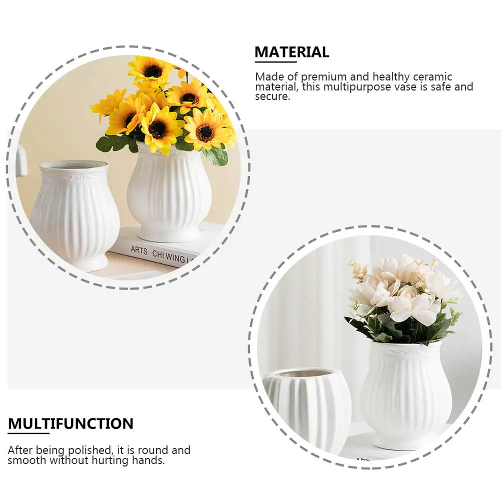 

Chic Ceramic Vase Striped Pattern Modern Simple Flower Arrangement Container Home Office Adornment Ceramic Vase