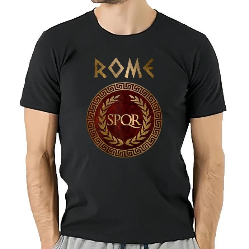 SPQR-Camiseta con el símbolo de la antigua Roma para hombre, camisa informal de manga corta, 100% algodão, cuello redo